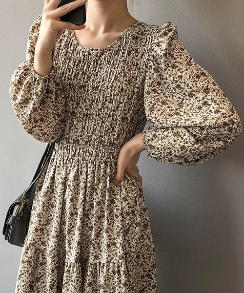 c.u.l(シーユーエル)の「【c.u.l:w】フロントギャザー花柄ワンピース culw159(ワンピース・レディース・ブルー/ブラウン・M/L)」の13枚目の写真