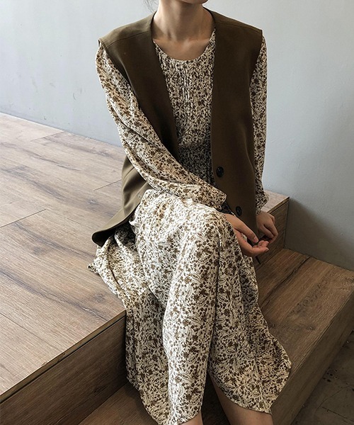c.u.l(シーユーエル)の「【c.u.l:w】フロントギャザー花柄ワンピース culw159(ワンピース・レディース・ブルー/ブラウン・M/L)」の15枚目の写真