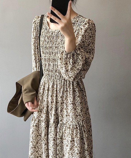 c.u.l(シーユーエル)の「【c.u.l:w】フロントギャザー花柄ワンピース culw159(ワンピース・レディース・ブルー/ブラウン・M/L)」の16枚目の写真