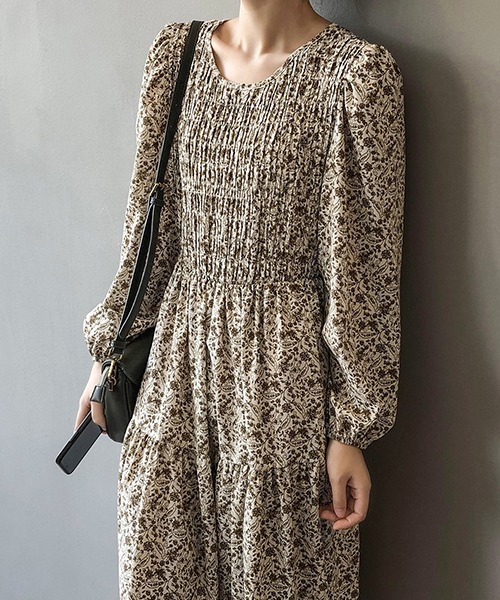 c.u.l(シーユーエル)の「【c.u.l:w】フロントギャザー花柄ワンピース culw159(ワンピース・レディース・ブルー/ブラウン・M/L)」の18枚目の写真