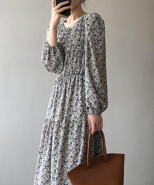 c.u.l(シーユーエル)の「【c.u.l:w】フロントギャザー花柄ワンピース culw159(ワンピース・レディース・ブルー/ブラウン・M/L)」の19枚目の写真