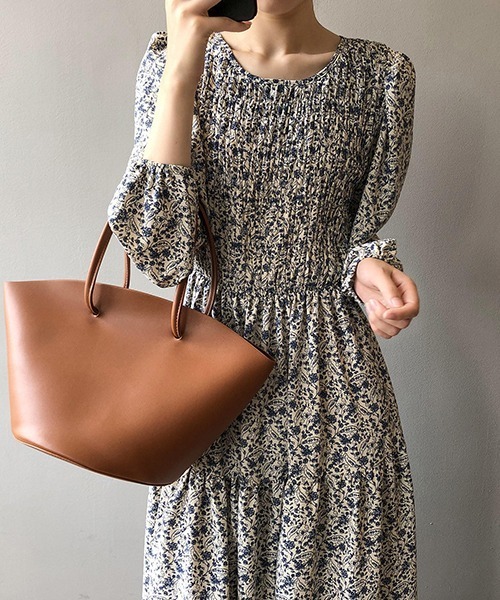 c.u.l(シーユーエル)の「【c.u.l:w】フロントギャザー花柄ワンピース culw159(ワンピース・レディース・ブルー/ブラウン・M/L)」の20枚目の写真