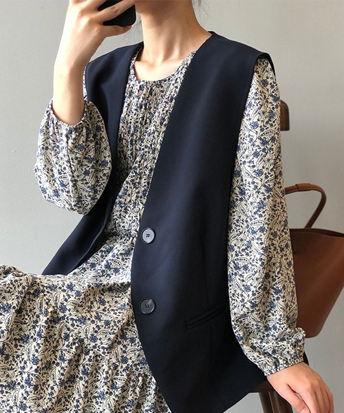 c.u.l(シーユーエル)の「【c.u.l:w】フロントギャザー花柄ワンピース culw159(ワンピース・レディース・ブルー/ブラウン・M/L)」の21枚目の写真