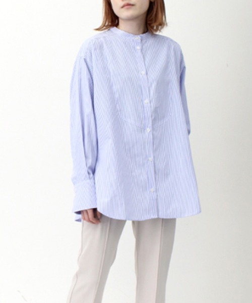 STYLEBLOCK(スタイルブロック)の「先染めストライプブザム切替ブラウス(シャツ/ブラウス・レディース・ピンク/ネイビー/ブラック/レッド/グリーン/ライトブルー・M)」の3枚目の写真