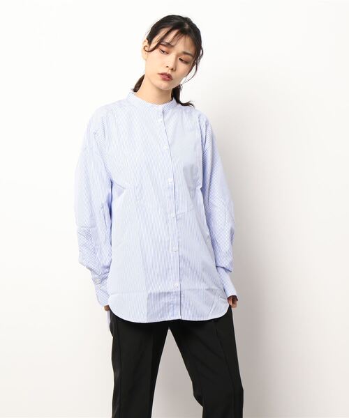STYLEBLOCK(スタイルブロック)の「先染めストライプブザム切替ブラウス(シャツ/ブラウス・レディース・ピンク/ネイビー/ブラック/レッド/グリーン/ライトブルー・M)」の12枚目の写真