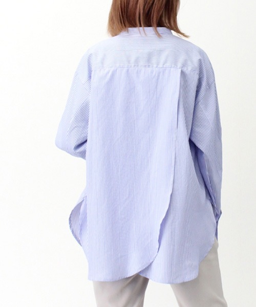 STYLEBLOCK(スタイルブロック)の「先染めストライプブザム切替ブラウス(シャツ/ブラウス・レディース・ピンク/ネイビー/ブラック/レッド/グリーン/ライトブルー・M)」の10枚目の写真