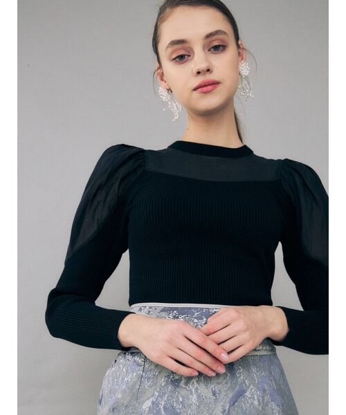 MERCURYDUO（マーキュリーデュオ）の「シアードッキングパワショルリブニット（ニット/セーター・レディース・ライトグレー/ブラック/ラベンダー・FREE）」の4枚目の写真