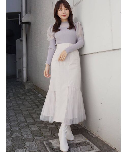 MERCURYDUO（マーキュリーデュオ）の「シアードッキングパワショルリブニット（ニット/セーター・レディース・ライトグレー/ブラック/ラベンダー・FREE）」の21枚目の写真