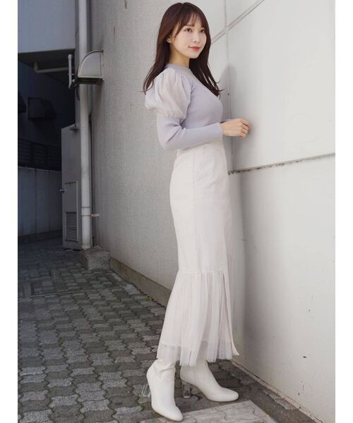 MERCURYDUO（マーキュリーデュオ）の「シアードッキングパワショルリブニット（ニット/セーター・レディース・ライトグレー/ブラック/ラベンダー・FREE）」の22枚目の写真