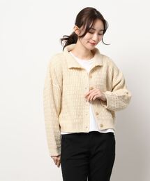 Samansa Mos2 | 柄編み襟付カーディガン(カーディガン/ボレロ)