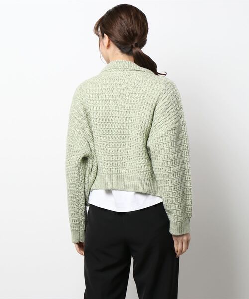 Samansa Mos2（サマンサ モスモス）の「柄編み襟付カーディガン（カーディガン/ボレロ・レディース・キナリ/チャコール/モカ/グリーン・ﾌﾘ-）」の6枚目の写真