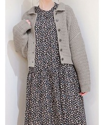 柄編み襟付カーディガン