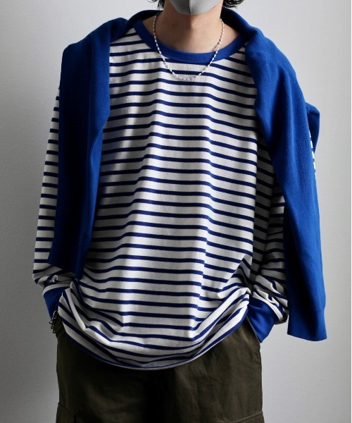 y/m by れぽすけ(イムバイレポスケ)の「ソフトタッチルーズベーシックロンT(Tシャツ/カットソー・メンズ・ブラック/ブルー・MEDIUM/LARGE)」の9枚目の写真