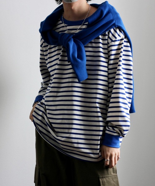 y/m by れぽすけ(イムバイレポスケ)の「ソフトタッチルーズベーシックロンT(Tシャツ/カットソー・メンズ・ブラック/ブルー・MEDIUM/LARGE)」の5枚目の写真