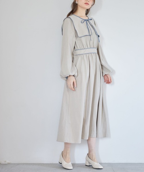 【ZOZO限定】取り外し可能なセーラーカラー付き配色ライン入りワンピース