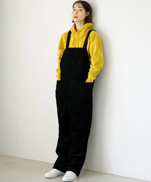 koe（コエ）の「ツイルオーバーオール*（つなぎ/オールインワン・レディース・ブラック/ベージュ・L/M）」の2枚目の写真