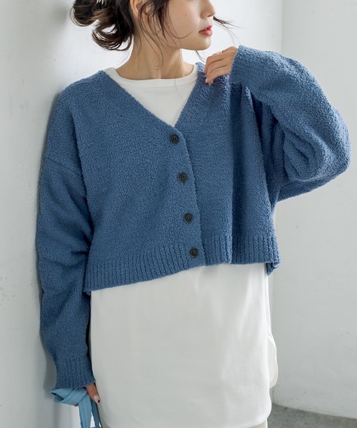 PUAL CE CIN（ピュアルセシン）の「モール糸ショートカーディガン（カーディガン/ボレロ・レディース・グレー/ブルー/ライトベージュ・FREE）」の8枚目の写真