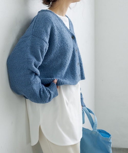PUAL CE CIN（ピュアルセシン）の「モール糸ショートカーディガン（カーディガン/ボレロ・レディース・グレー/ブルー/ライトベージュ・FREE）」の9枚目の写真