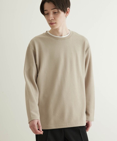 JUNRED（ジュンレッド）の「【 半袖＋長袖 】鹿の子アンサンブルカットソー（アンサンブル・メンズ・モスグリーン/ブルー/ベージュ・M/L/LL）」の2枚目の写真