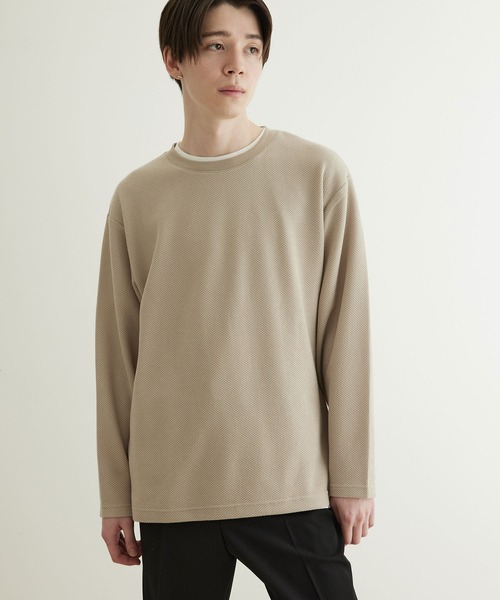 JUNRED（ジュンレッド）の「【 半袖＋長袖 】鹿の子アンサンブルカットソー（アンサンブル・メンズ・モスグリーン/ブルー/ベージュ・M/L/LL）」の4枚目の写真