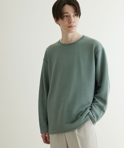 JUNRED（ジュンレッド）の「【 半袖＋長袖 】鹿の子アンサンブルカットソー（アンサンブル・メンズ・モスグリーン/ブルー/ベージュ・M/L/LL）」の7枚目の写真