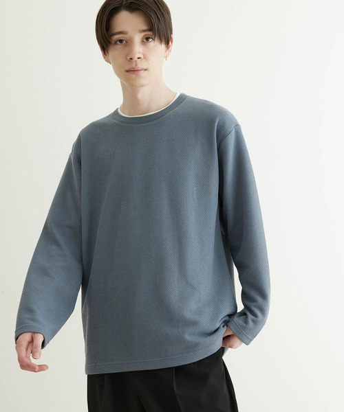 JUNRED（ジュンレッド）の「【 半袖＋長袖 】鹿の子アンサンブルカットソー（アンサンブル・メンズ・モスグリーン/ブルー/ベージュ・M/L/LL）」の8枚目の写真