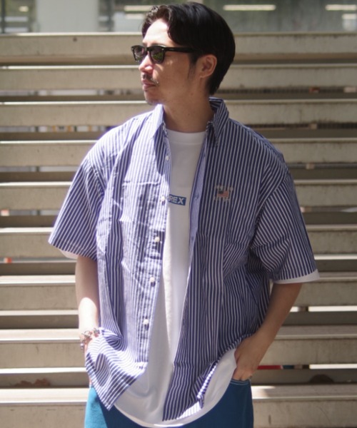 AVIREX（アヴィレックス）の「【WEB&DEPOT限定】ワイド オックスフォード 半袖シャツ/ S/S WIDE OXFORD SHIRT / アヴィレックス / AVIREX（シャツ/ブラウス・メンズ・ホワイト/ネイビー/ライトブルー/サックスブルー/レモンイエロー・MEDIUM/LARGE/X-LARGE）」の18枚目の写真
