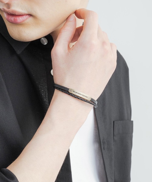 Rocky Monroe(ロッキーモンロー)の「本革プレート編み込み2連レザーブレスレット(ブレスレット・メンズ・ホワイト/ブラック/ブラウン・FREE)」の16枚目の写真