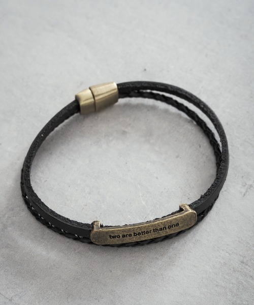 Rocky Monroe(ロッキーモンロー)の「本革プレート編み込み2連レザーブレスレット(ブレスレット・メンズ・ホワイト/ブラック/ブラウン・FREE)」の20枚目の写真