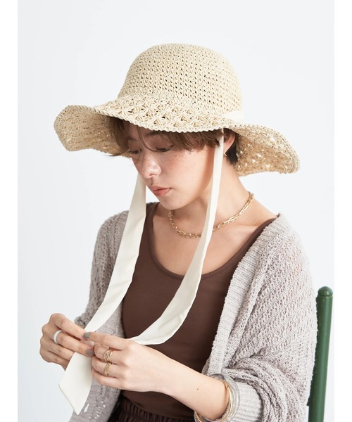 earth music&ecology（アースミュージックアンドエコロジー）の「クロシェハット（ハット・レディース・ナチュラル/ブラウン・FREE）」の4枚目の写真