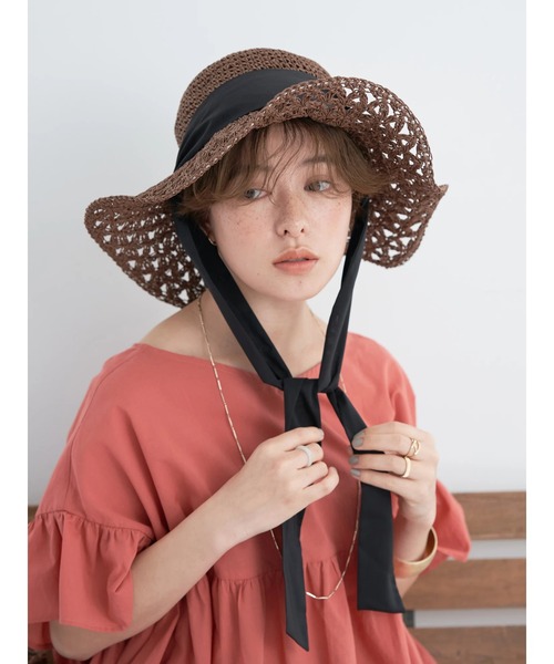 earth music&ecology（アースミュージックアンドエコロジー）の「クロシェハット（ハット・レディース・ナチュラル/ブラウン・FREE）」の8枚目の写真