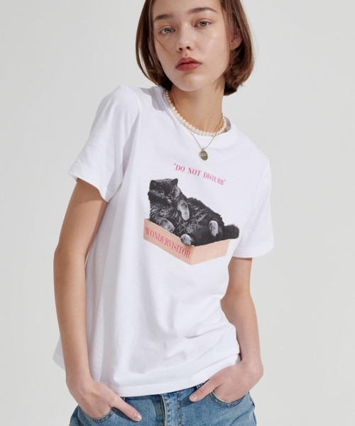 WONDER VISITOR(ワンダービジター)の「WONDER VISITOR/BoxCat T 2276918(Tシャツ/カットソー・レディース・ホワイト/ライトグレー・FREE)」の2枚目の写真