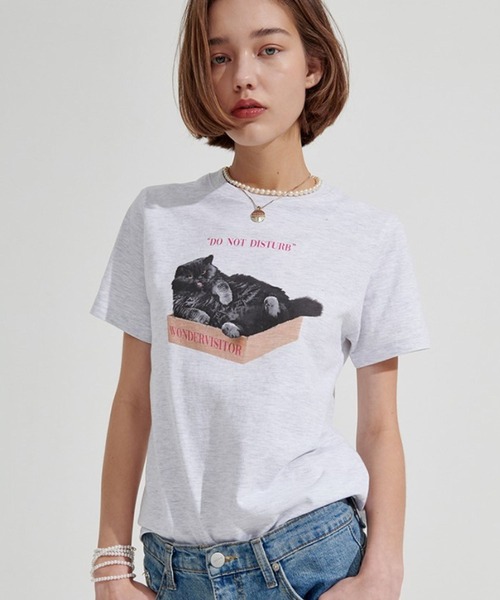 WONDER VISITOR(ワンダービジター)の「WONDER VISITOR/BoxCat T 2276918(Tシャツ/カットソー・レディース・ホワイト/ライトグレー・FREE)」の13枚目の写真