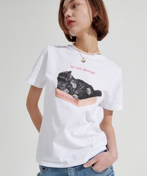 WONDER VISITOR(ワンダービジター)の「WONDER VISITOR/BoxCat T 2276918(Tシャツ/カットソー・レディース・ホワイト/ライトグレー・FREE)」の5枚目の写真