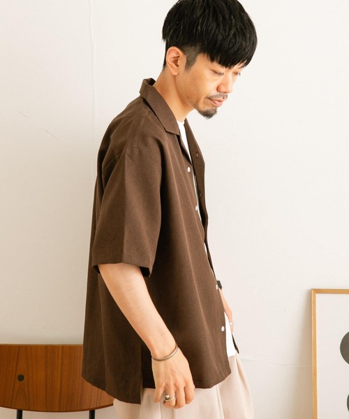 ITEMS URBANRESEARCH（アイテムズ アーバンリサーチ）の「イージーケア オープンカラー半袖トロシャツ（シャツ/ブラウス・メンズ・チャコールグレー/ダークブラウン/ベージュ/パープル・MEDIUM/LARGE）」の6枚目の写真
