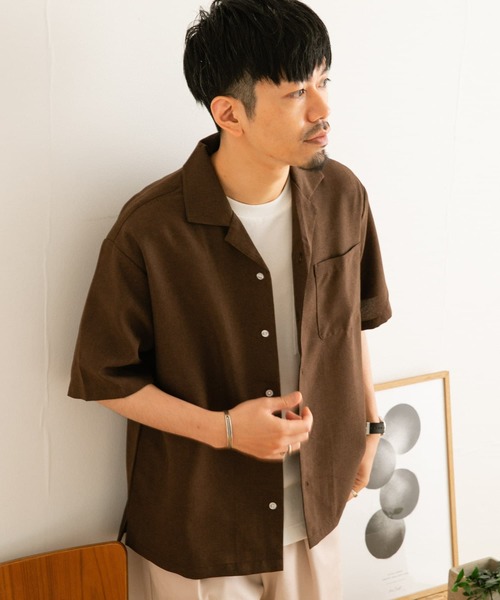 ITEMS URBANRESEARCH（アイテムズ アーバンリサーチ）の「イージーケア オープンカラー半袖トロシャツ（シャツ/ブラウス・メンズ・チャコールグレー/ダークブラウン/ベージュ/パープル・MEDIUM/LARGE）」の8枚目の写真