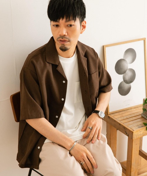 ITEMS URBANRESEARCH（アイテムズ アーバンリサーチ）の「イージーケア オープンカラー半袖トロシャツ（シャツ/ブラウス・メンズ・チャコールグレー/ダークブラウン/ベージュ/パープル・MEDIUM/LARGE）」の9枚目の写真