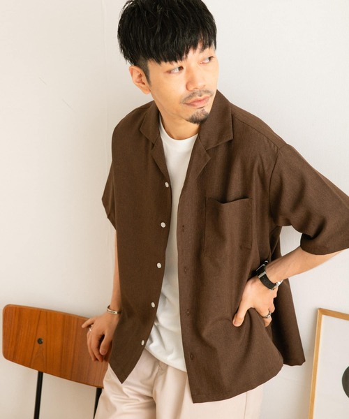 ITEMS URBANRESEARCH（アイテムズ アーバンリサーチ）の「イージーケア オープンカラー半袖トロシャツ（シャツ/ブラウス・メンズ・チャコールグレー/ダークブラウン/ベージュ/パープル・MEDIUM/LARGE）」の10枚目の写真