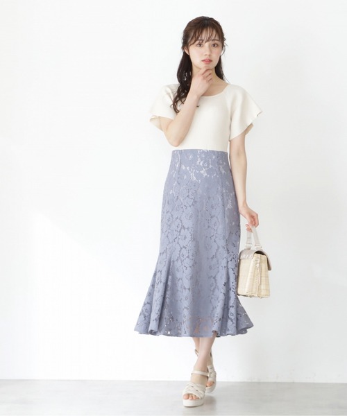 PROPORTION BODY DRESSING(プロポーションボディドレッシング)の「レースニットドッキングワンピース / 1212140509(ワンピース・レディース・ブルー/ブルー系その他/ピンク・SMALL/MEDIUM)」の7枚目の写真