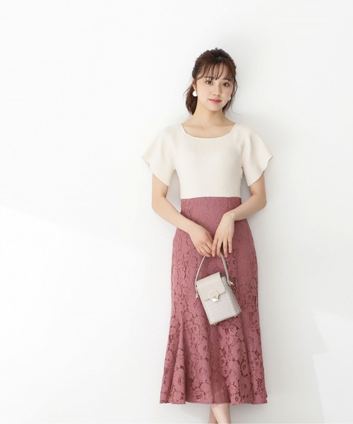 PROPORTION BODY DRESSING(プロポーションボディドレッシング)の「レースニットドッキングワンピース / 1212140509(ワンピース・レディース・ブルー/ブルー系その他/ピンク・SMALL/MEDIUM)」の9枚目の写真