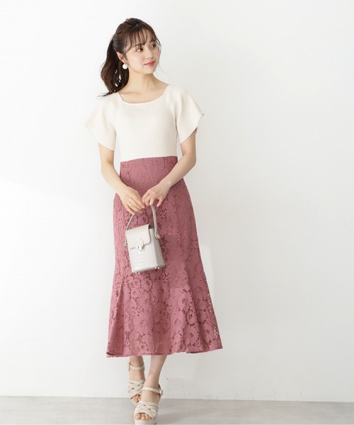 PROPORTION BODY DRESSING(プロポーションボディドレッシング)の「レースニットドッキングワンピース / 1212140509(ワンピース・レディース・ブルー/ブルー系その他/ピンク・SMALL/MEDIUM)」の10枚目の写真