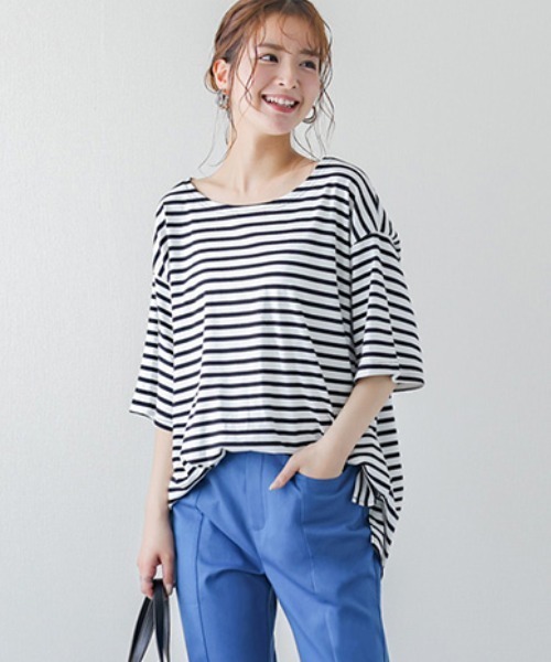 SUGAR BISKET(シュガービスケット)の「バスクボーダーシャツ(Tシャツ/カットソー・レディース・ホワイト/ブラック/ブルー/グレー・フリー)」の3枚目の写真