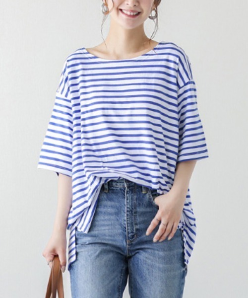 SUGAR BISKET(シュガービスケット)の「バスクボーダーシャツ(Tシャツ/カットソー・レディース・ホワイト/ブラック/ブルー/グレー・フリー)」の2枚目の写真