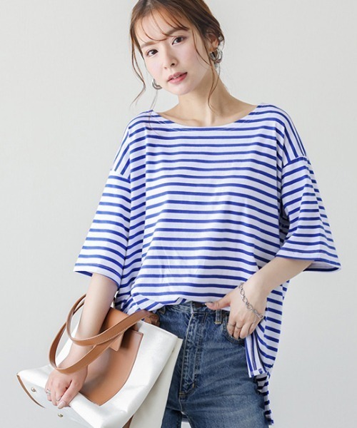 SUGAR BISKET(シュガービスケット)の「バスクボーダーシャツ(Tシャツ/カットソー・レディース・ホワイト/ブラック/ブルー/グレー・フリー)」の6枚目の写真