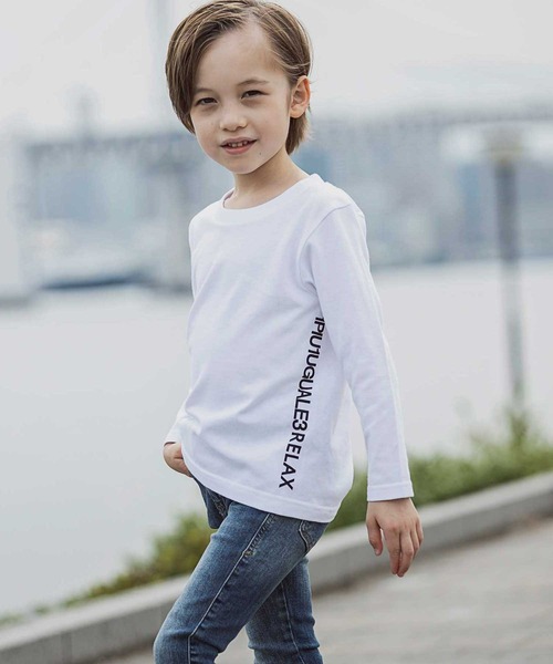 1piu1uguale3 RELAX（ウノピュウノウグァーレトレリラックス）の「1PIU1UGUALE3 RELAX(1PIU1UGUALE3 RELAX) キッズサイドロゴプリントロンT（Tシャツ/カットソー・キッズ・ホワイト/ブラック/トップグレー/ネイビー・130/150/110）」の9枚目の写真