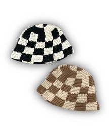 【XU/エックスユー】check crochet hat/チェック クロシェット ハット 編み込み ブロックチェック 夏帽子 カラフル つば