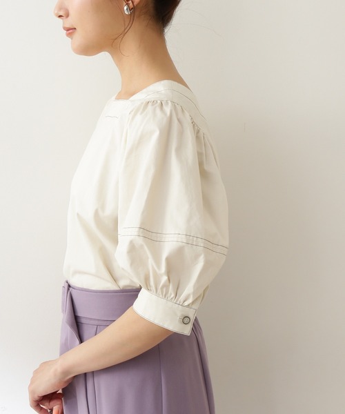 N.（N. Natural Beauty Basic）（エヌエヌナチュラルビューティーベーシック）の「◆配色ステッチスクエアネックブラウス（シャツ/ブラウス・レディース・パープル/オフホワイト/インディゴブルー・MEDIUM）」の10枚目の写真