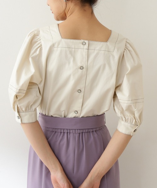 N.（N. Natural Beauty Basic）（エヌエヌナチュラルビューティーベーシック）の「◆配色ステッチスクエアネックブラウス（シャツ/ブラウス・レディース・パープル/オフホワイト/インディゴブルー・MEDIUM）」の14枚目の写真