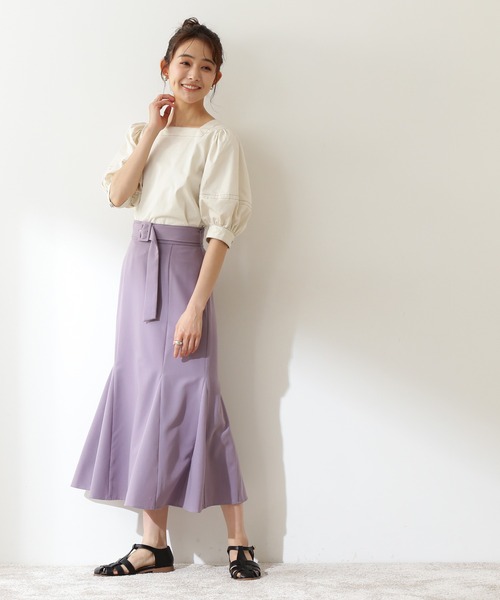 N.（N. Natural Beauty Basic）（エヌエヌナチュラルビューティーベーシック）の「◆配色ステッチスクエアネックブラウス（シャツ/ブラウス・レディース・パープル/オフホワイト/インディゴブルー・MEDIUM）」の11枚目の写真