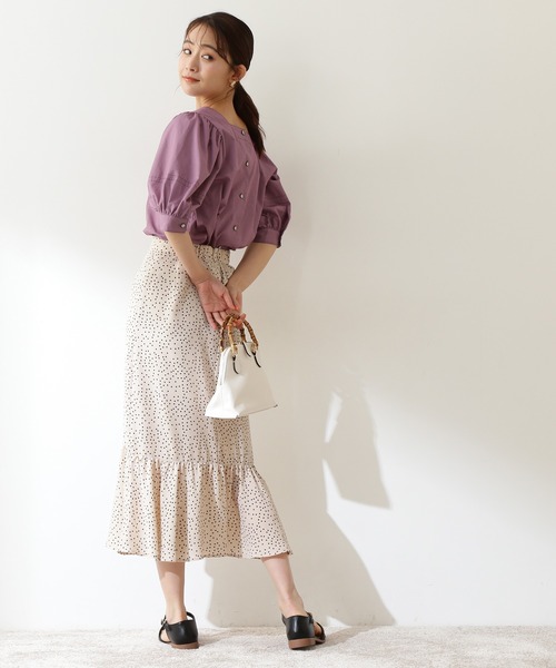 N.（N. Natural Beauty Basic）（エヌエヌナチュラルビューティーベーシック）の「◆配色ステッチスクエアネックブラウス（シャツ/ブラウス・レディース・パープル/オフホワイト/インディゴブルー・MEDIUM）」の6枚目の写真